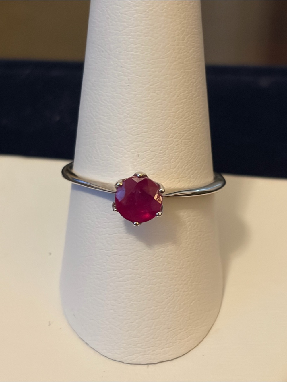 Sterling Silver Band Ring with Ruby Faceted Gem
